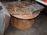Wooden Spool, Small Sign Letters and (2) Steel Weights