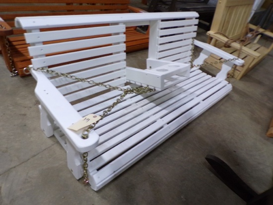 Amish Made 5' White Bench Porch Swing with Fold Down Arm Rests