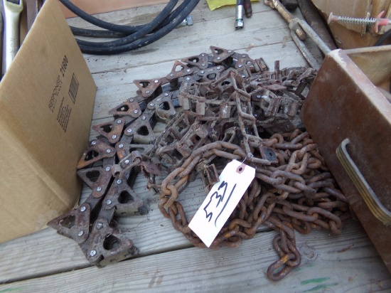 Group of Drive Chain Pieces And a Log Chain With Choker Hook on One End