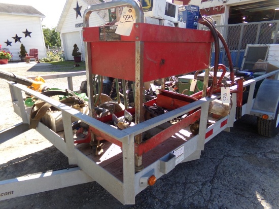 Red Tool Cart With Contents, Small Bottle Jack, An Old Pipe Vise, Some Misc