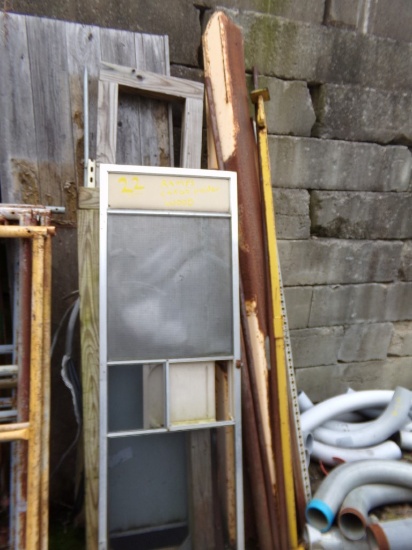Group of Old Pipe And Wooden Electrical Panel Parts, With RV Screen Door