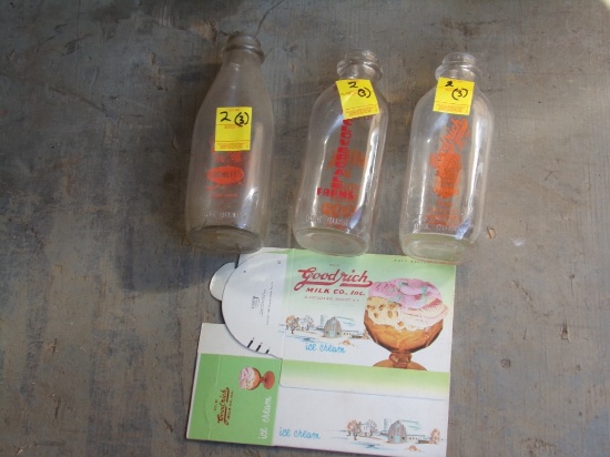 (3) 1-qt Glass Milk Bottles, Goodrich, Crowley and Cloverdale Farms. Includ