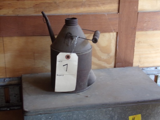 Tin Lamp Oil Container, No Lid But Spout Has Cap, (In Enclosed Trailer)