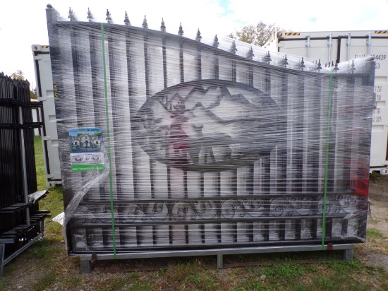 New 20' Bi-Parting Wrought Iron Gate w/Elk/Mountain Cut-Out in Center (5208
