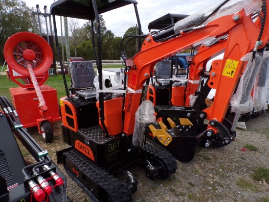New AGT Industrial QH12 Mini Excavator, Orange, Stationary Thumb, Grader Bl