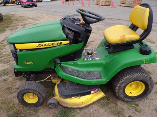John Deere X300 Riding Mower w/42'' Deck, Kawasaki Engine, Needs New Hood,
