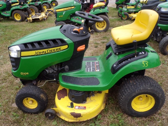 John Deere D105 Auto Riding Mower w/42'' Deck, 17.5 HP Engine, 171 Hours, S