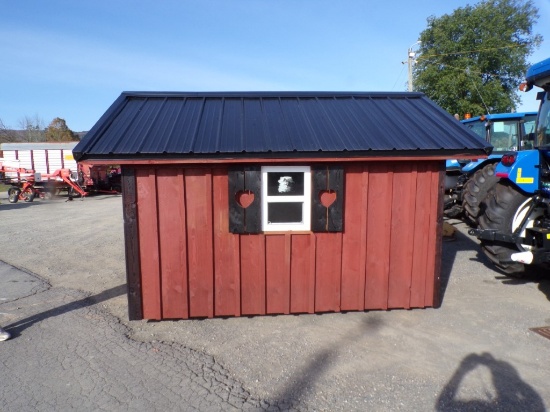 8' x 10' Amish Built Shed, Red Stained with Black Trim and Black Metal Roof