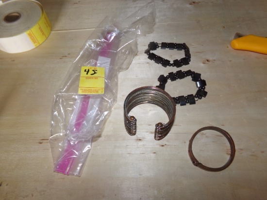 Copper Bracelet, (2) Onyx Style Bracelets and a Multi-Ring Bracelet