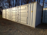 New 40' Gray Storage Container with Rear Barn Doors and 2 Side Access Doors