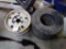 (4) Assorted 8'' Utility Tires and (2) White Wheels, Sold as a Group