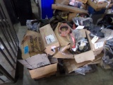 Pallet of Truck Parts and Misc. , Head Lights, Short Hydraulic Hoses, Hardw