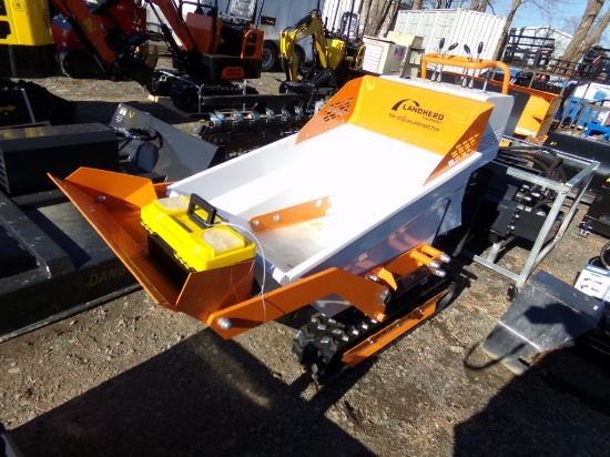 New Land Hero Gas Powered, Tracked, Walk Behind Dumper with Hydraulic Scoop