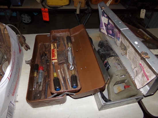 Metal Tool Box with Assort. Tools and a Porter Cable ''Tiger Saw''