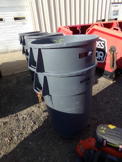 (2) Rubbermaid Brute, Commercial, 44-Gallon, Trash Cans w/A Roller Base