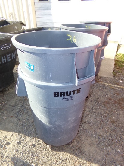 (2) Rubbermaid Brute, Commercial, 44-Gallon, Trash Cans w/A Roller Base