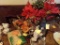 Group of Dining Table Centerpieces, Poinsettta, Dish Garden, Wax Fruit Bowl