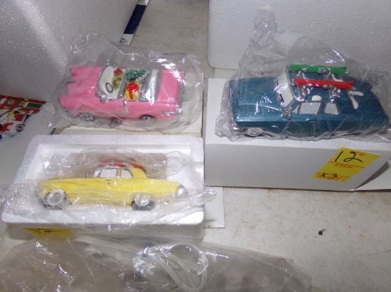 (3) Cars, ''Snow Village, Christmas Cadillac, Heading for the Hills'', Dept