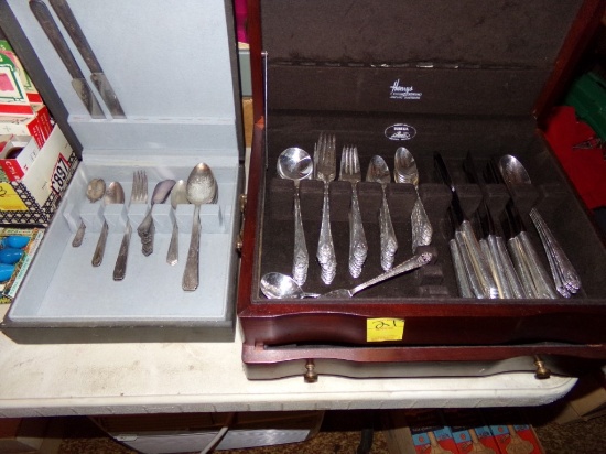 Nice Case with Nearly Complete Set of Silver Finish Flatware (Henry/Eureka