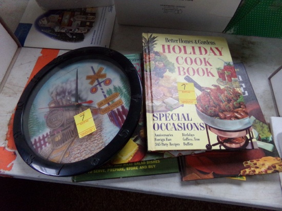 Group with Holiday Cookbooks and a Train Clock