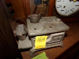 Small ''Home'' Cast Iron Stove with Pot and Coal Pail, ONE STOVE LID MISSIN