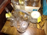 Group of Clear Glassware, (3) Bud Vases, (3) Candy Baskets and a Candle(DR)