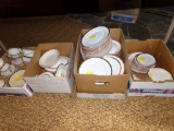 (4) Boxes ''Saxon'' China, Gold Rimmed with White, Many Pieces (Kitchen)