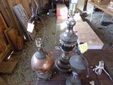 (3) Brass and Copper Electric Table Lamps, NEED CORDS (Shed)