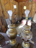 (2) Gold and Brass Fancy Table Lamps, Electric, NO SHADES, NEED CLEAN UP, (