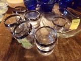 (11) Silver, Rimmed, Glasses And A Glass Bowl (Kit)