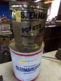 (2) Tin Product Containers, Stehmans Potato Chips and 50 Lb. Oleomargarine