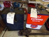 (2) 2 Gal. Motor Oil Tins, Gulf Supreme and One Painted Over (Garage)