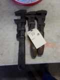 (3) Antique Adjustable Wrenches Approx. 8'' - 12'' Long (Garage)