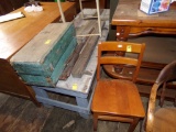 (2) Wooden Chairs, Small Blue Chest, Folding Table Legs and a 6' Long Low W