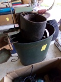 Vintage Tin Trash Can with Plant Holders and Leather Spats (Garage)
