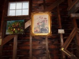 (2) Floral & Fruit Paintings, Early Frame - Hanging on Wall Near Stairs  (S