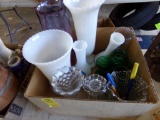 Box with Misc. Glassware, Including Violet, Green, Milk and Clear(Garage)