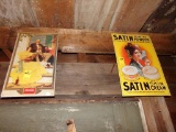 (2) Tin Signs Over Door in Back of Store - Coke, Satin Skin Powder  (Store)