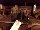 (2) Antique Irons, Iron Stand  (Store)