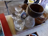 Box of Misc. Glassware, Campagne Glass, Coconut Plant Hanger, Cruet, Etc (S