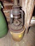 Small Ceramic Crock & An Antique Dietz Lantern w/ No Lens (Store)