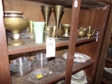 Contents Of 2nd & 3rd Shelf Down - Some Clear Glass, Platter, Metal Decorat