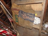 Group of Old Burlap  Seed / Feed Bags On Stairs, Farm Bureau Seeds, ''Cabba