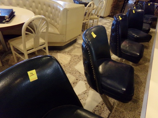 (4) Blue Leather High Backed Bar Stool Seats, SEATS ONLY, LEGS ARE BUILT IN