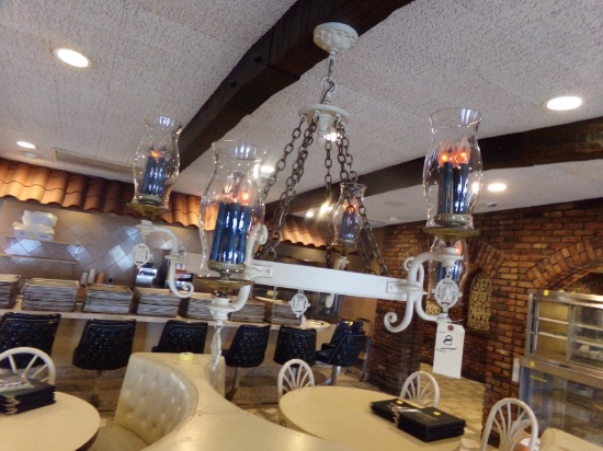 White 6 Light Chandelier Over 4 Corner Booth, BUYER TO REMOVE AND CAP REMAI