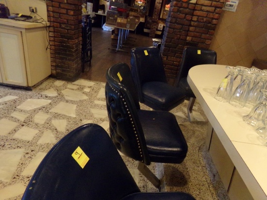 (4) Blue Leather High Backed Bar Stool Seats, SEATS ONLY, LEGS ARE BUILT IN