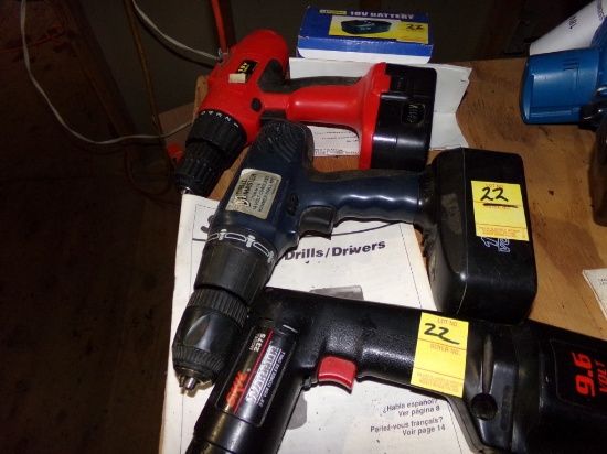 (3) Assorted, Cordless, Drills, No Chargers, (1) Skil, (1) Drill Master, An