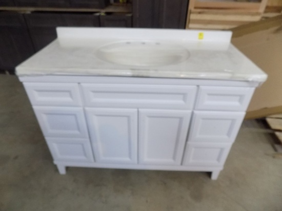 New White 49'' Vanity With Single Bowl Off-White Top, 4 Drawers, and 2 Door