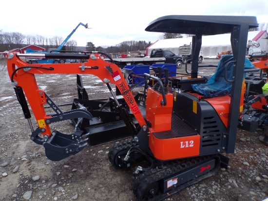 New Orange AGT Industrial L12 Mini Excavator with Gas Engine, Grader Blade,