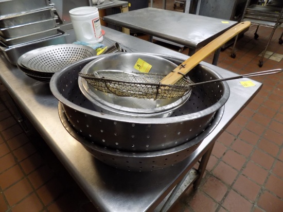 (3) Large Strainers And A Stainless Steel Mixing Bowl